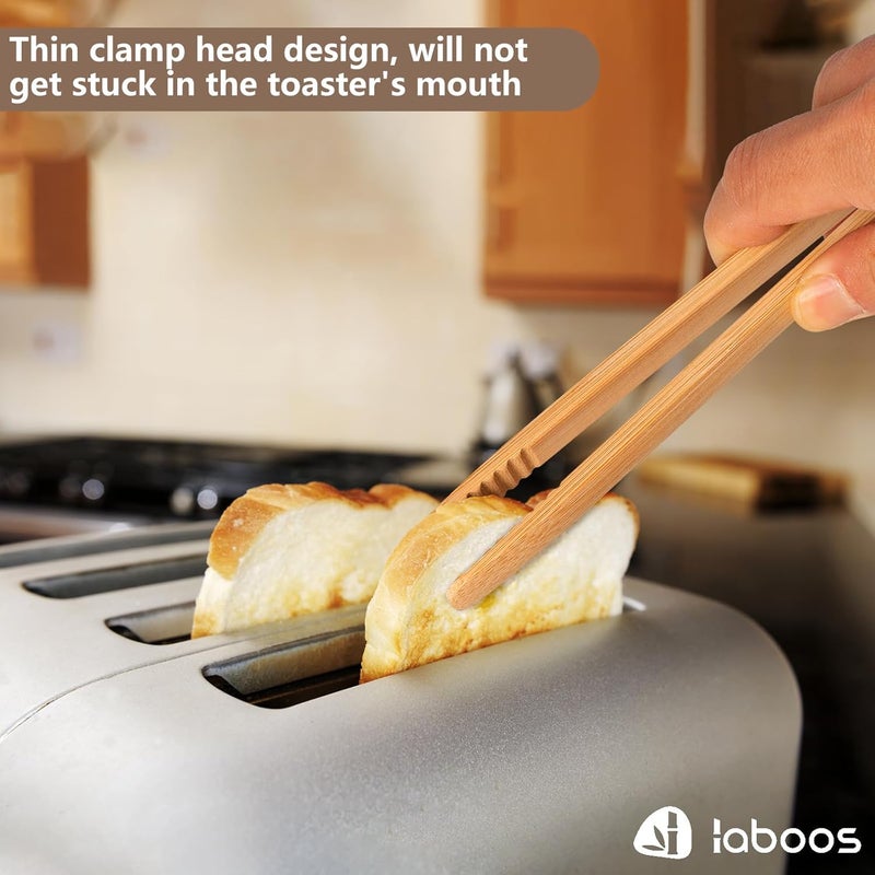 laboos Magnetic Classic Bamboo Toast Tongs - Wood Cooking Tong,Ideal for Toaster,Fruits, Bread & Pickles, Kitchen Utensil for Cheese Bacon Muffin Fruits Bread - 8" Long | Set of 2 - Image 2